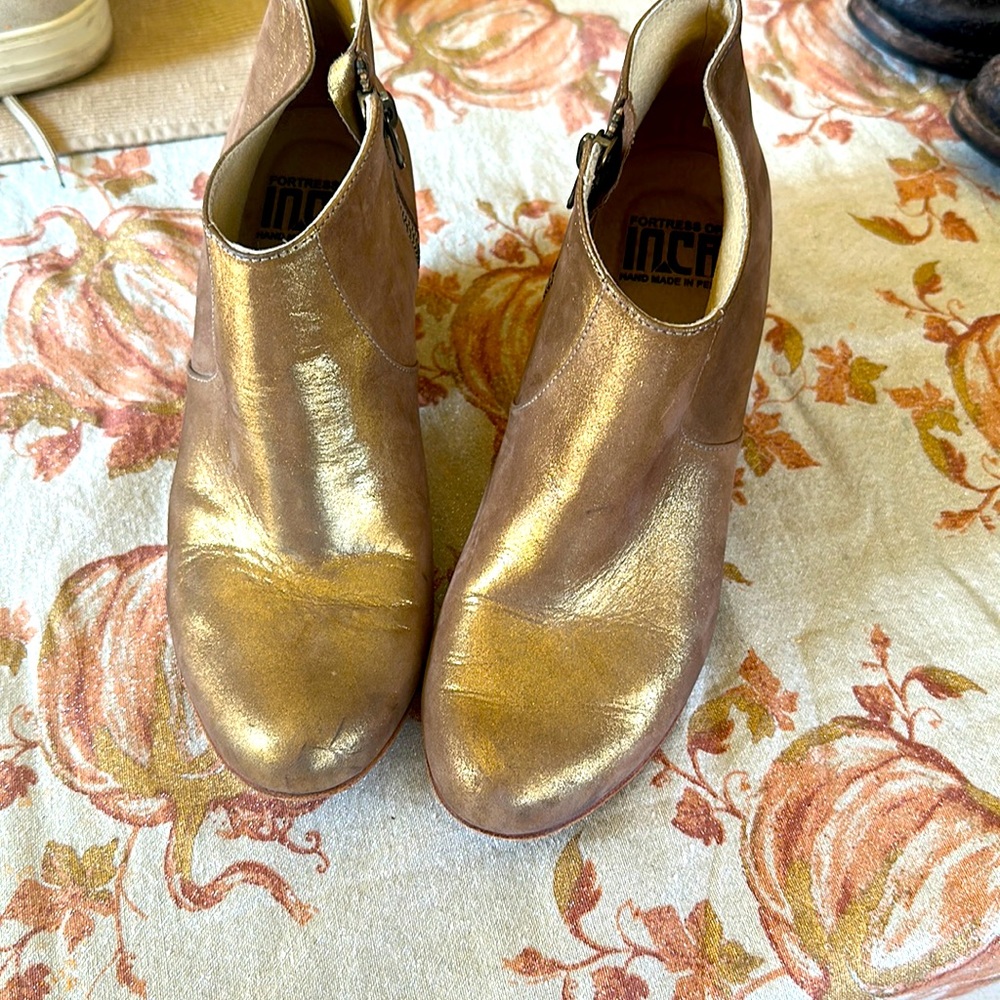 Leather mini boots gold color